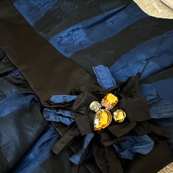 Blue Black Checkered Homecoming, formal Mini Dress with Deep Pockets and Bow - Picture 4 of 4